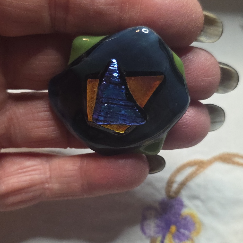 Beautiful fused dichroic glass jewelry piece As A brooch Artisan Made